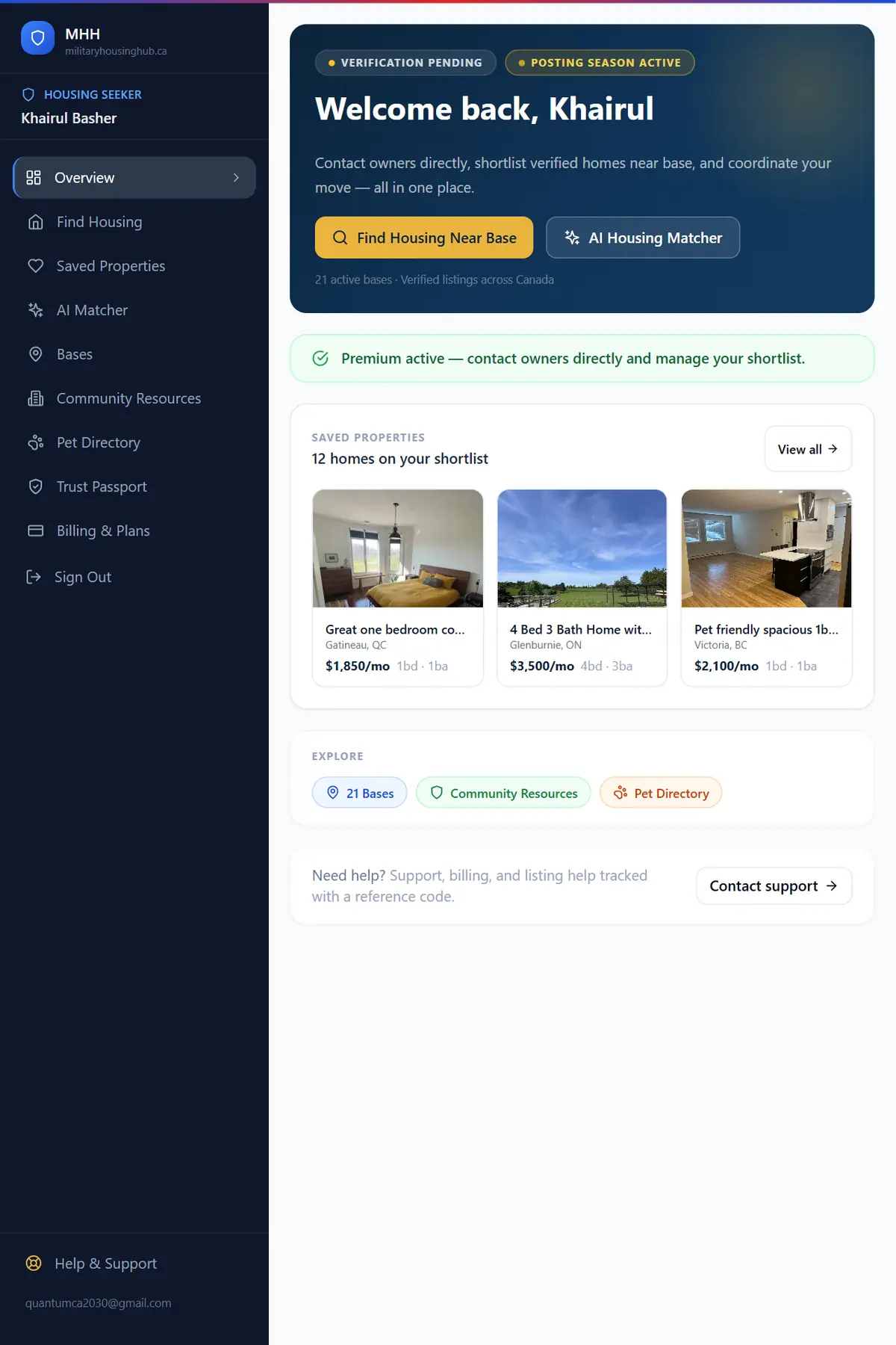 Housing seeker move dashboard