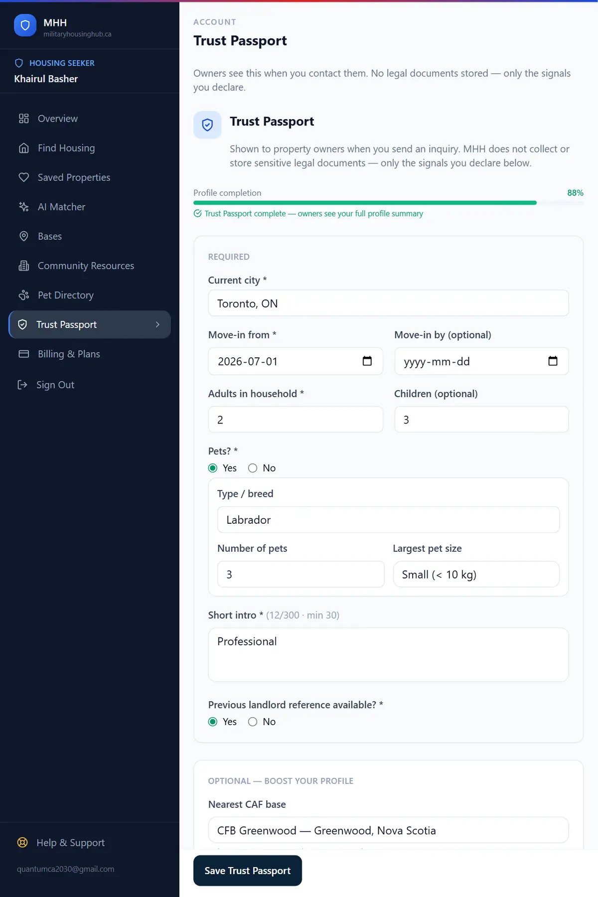Trust Passport renter profile